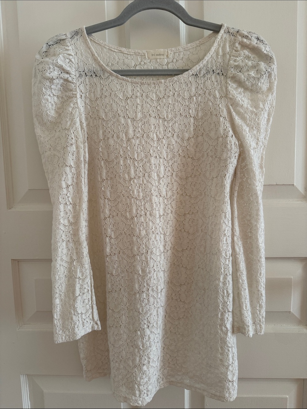 Audrey 3+1 Cream Lace Puff Sleeve Long Sleeve Top